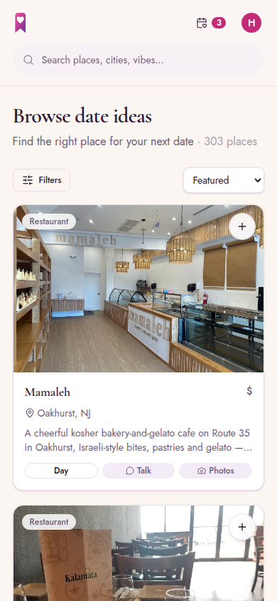 Browsing a category on The Dating List, listings ranked in order