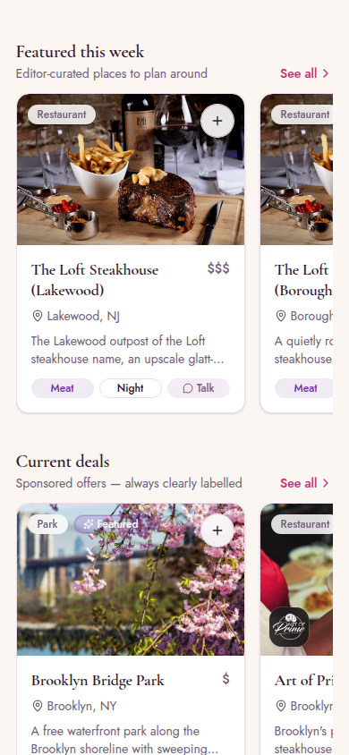 The Featured this week row on The Dating List